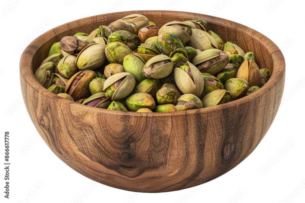 Pistachio in a wooden bowl isolated on white background Pistachio in a wooden bowl isolated on white background