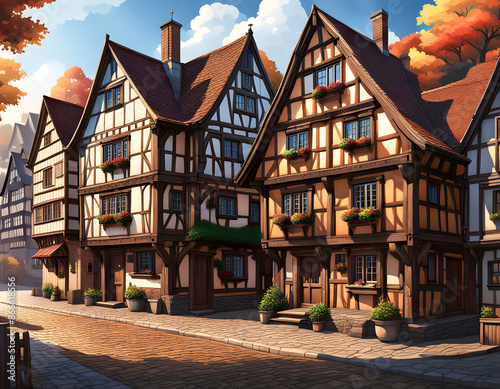 A street with half-timbered houses in a small town in Germany photo