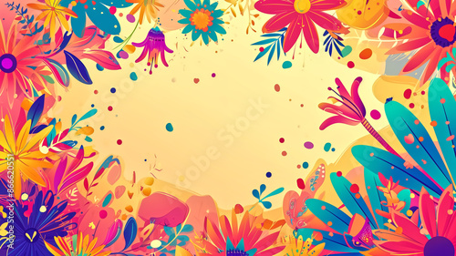 Vibrant Abstract Floral Background with Colorful Flowers and Leaves in a Modern Artistic Style