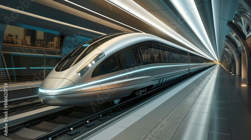 High-speed train in a futuristic station The advancements in transportation technology are revolutionizing travel, making it faster © Mars0hod