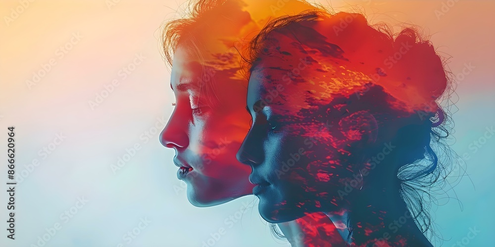 Closeup of a colorful double exposure silhouette patting a shoulder reassuringly. Concept Double Exposure Photography, Silhouette Portraits, Reassurance Gesture, Vibrant Colors Closeup of a colorful double exposure silhouette patting a shoulder reassuringly. Concept Double Exposure Photography, Silhouette Portraits, Reassurance Gesture, Vibrant Colors