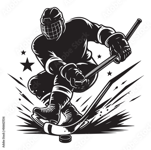 Ice Hockey player silhouette isolated on white background.