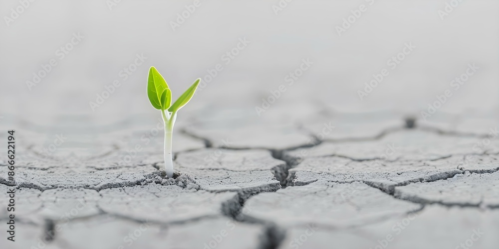 Revival in the Desert A Plant Sprouts in Cracked Soil. Concept Drought Resistance, Desert Miracle, Life Finds a Way, Nature's Resilience, Hope Amidst Arid Landscapes Revival in the Desert A Plant Sprouts in Cracked Soil. Concept Drought Resistance, Desert Miracle, Life Finds a Way, Nature's Resilience, Hope Amidst Arid Landscapes