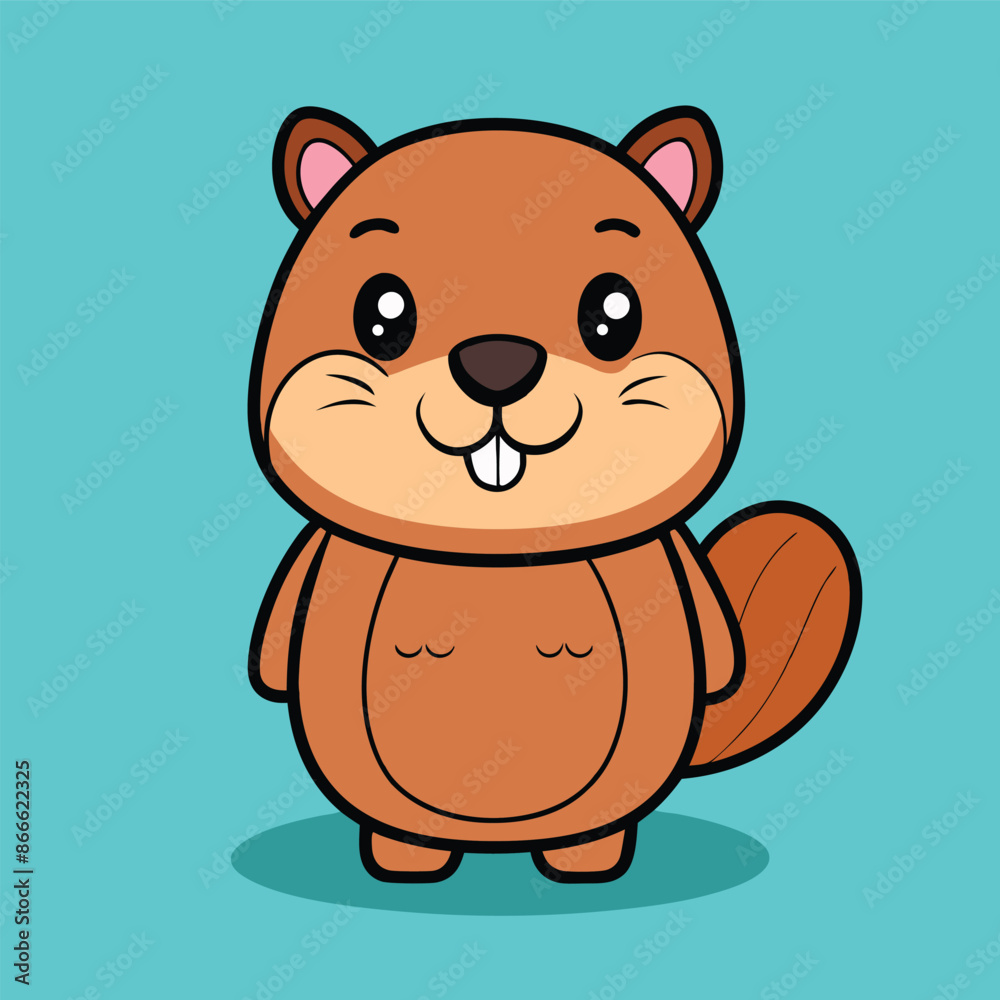 Fototapeta premium Cute Beaver Cartoon Vector Icon Illustration.