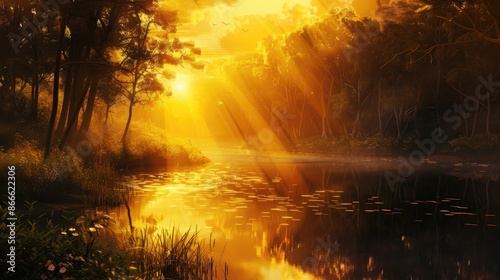 Magic Hour The enchanting ambiance as daylight fades and the sun casts a golden hue over the wilderness © AkuAku