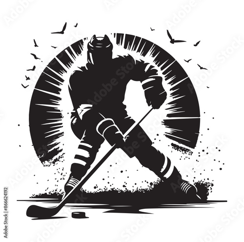 Ice Hockey player silhouette isolated on white background.