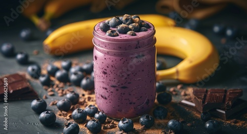 Blueberry Banana Smoothie With Chocolate and Cinnamon