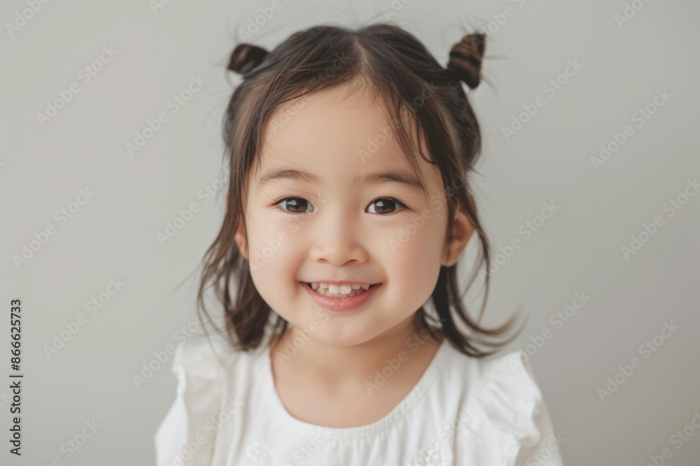 A happy little Asian girl dressed in a white t-shirt, smiling warmly at the camera. Her clean and simple look, combined with her joyful demeanor, makes this photo ideal for advertisements, A happy little Asian girl dressed in a white t-shirt, smiling warmly at the camera. Her clean and simple look, combined with her joyful demeanor, makes this photo ideal for advertisements,