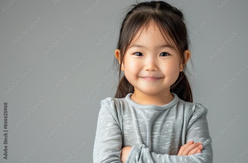 A happy little Asian girl dressed in a white t-shirt, smiling warmly at the camera. Her clean and simple look, combined with her joyful demeanor, makes this photo ideal for advertisements, A happy little Asian girl dressed in a white t-shirt, smiling warmly at the camera. Her clean and simple look, combined with her joyful demeanor, makes this photo ideal for advertisements,