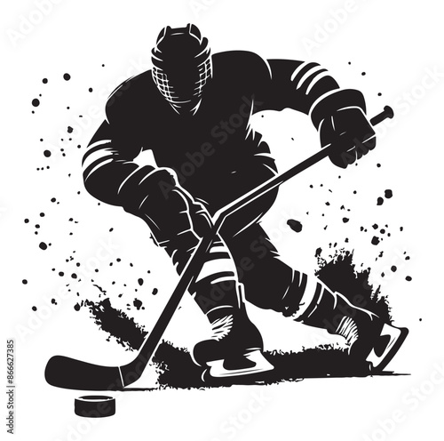 Ice Hockey player silhouette isolated on white background.