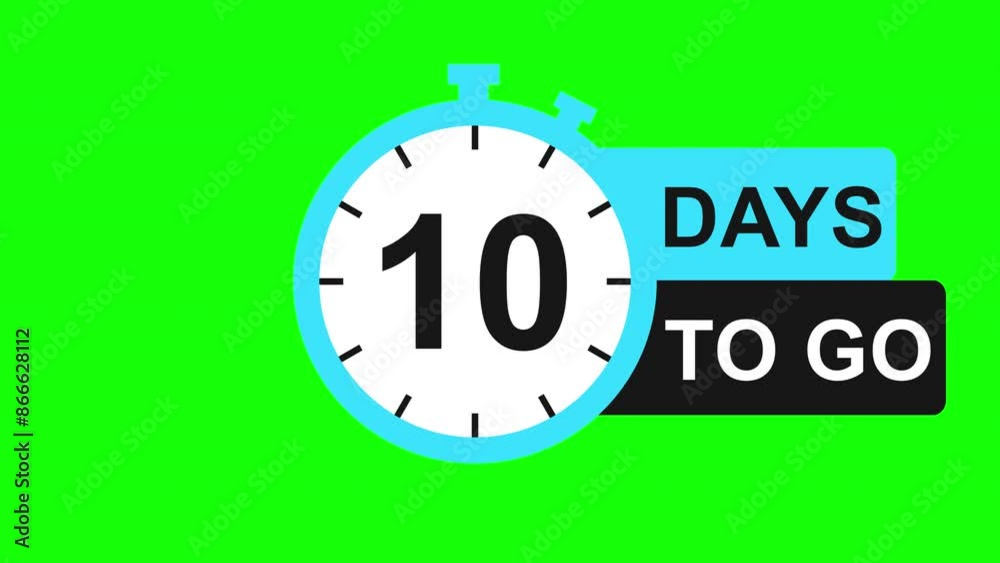 Ten Days To Go, Animated Countdown 10 Days Left, Green Background Ten Days To Go, Animated Countdown 10 Days Left, Green Background