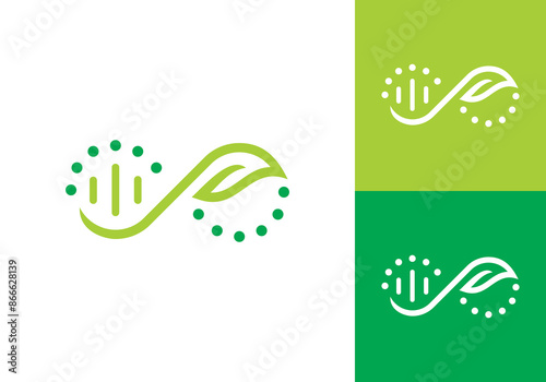 infinity leaf dna logo design vector combination