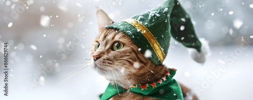 Adorable Cat Dressed as Elf...