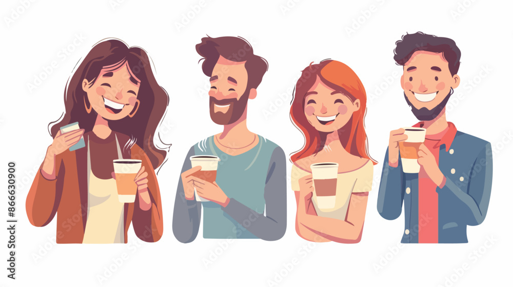 People drink coffee Four . Friendly characters islolated on white background People drink coffee Four . Friendly characters islolated on white background