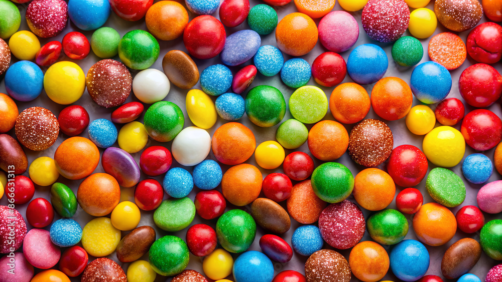 A close-up photo of a variety of colorful candy-coated chocolate candies A close-up photo of a variety of colorful candy-coated chocolate candies