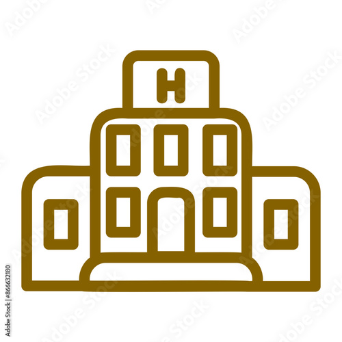 Hotel building icon with style outline fill