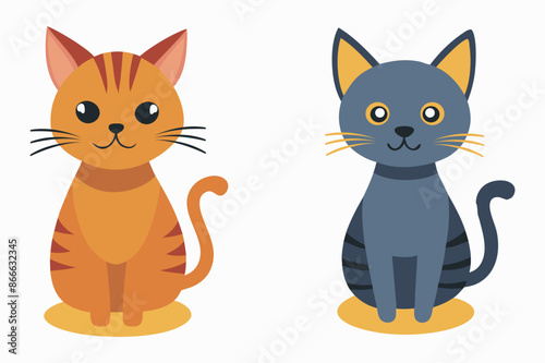Charming Cartoon Cats: Orange and Grey Feline Companions vector illustration.