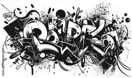 Dynamic Graffiti Tag Black and White Doodle Drawing, Transparent