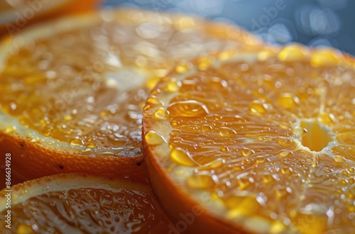 Close Up of Fresh Orange Slices With Water Droplets