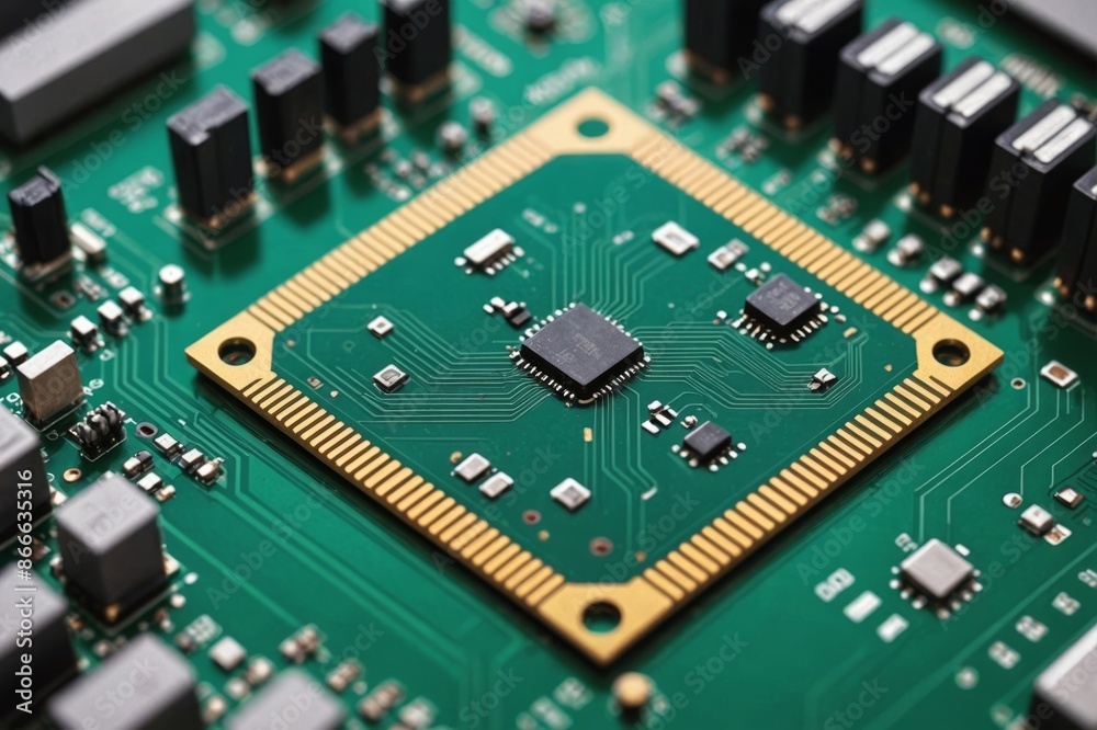 Computer Microchips on Electronic circuit board, Macro shot, selective focus Computer Microchips on Electronic circuit board, Macro shot, selective focus