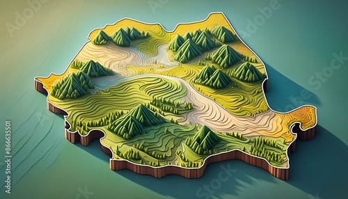 topographic map of romanias diverse landscapes featuring mountains hills and plains 3d illustration