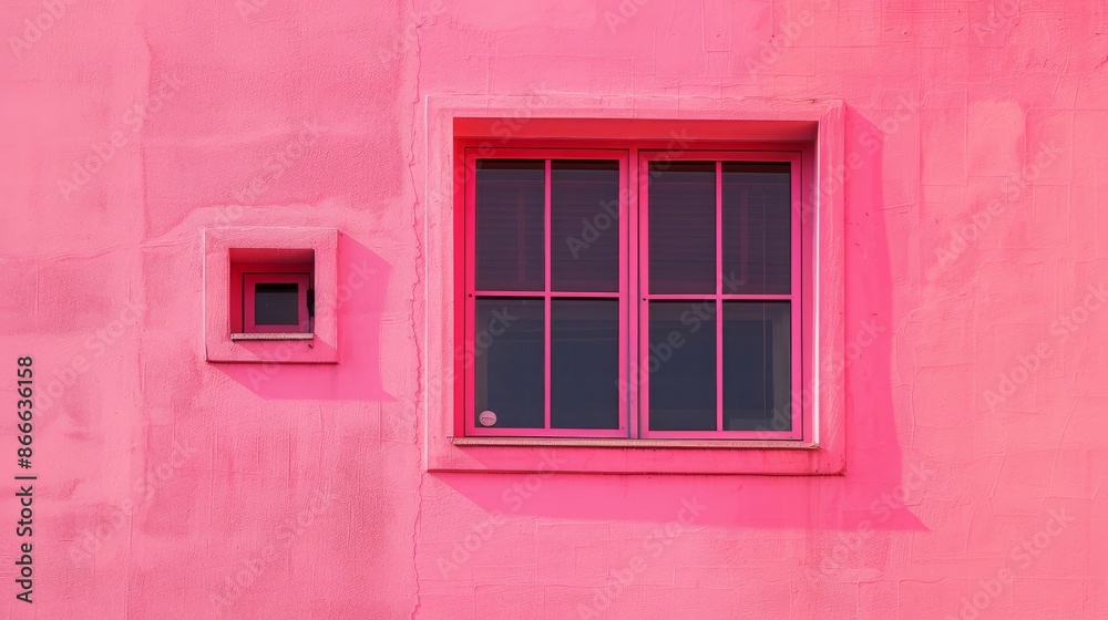 Fototapeta premium a shot of a window with four divisions, of a building pink, shot on RED KOMODO, 