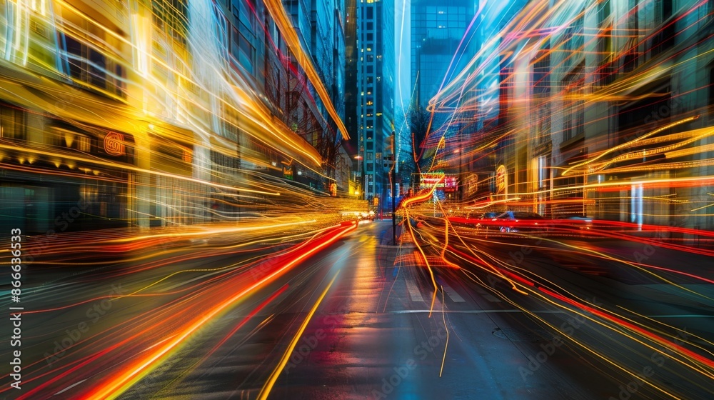 A series of lines representing the flow of traffic in a city, creating a dynamic and abstract composition. A series of lines representing the flow of traffic in a city, creating a dynamic and abstract composition.