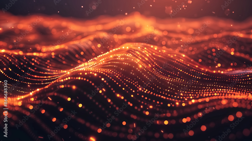 Abstract Digital Wave of Glowing Particles in Motion - Futuristic Technology Background Abstract Digital Wave of Glowing Particles in Motion - Futuristic Technology Background
