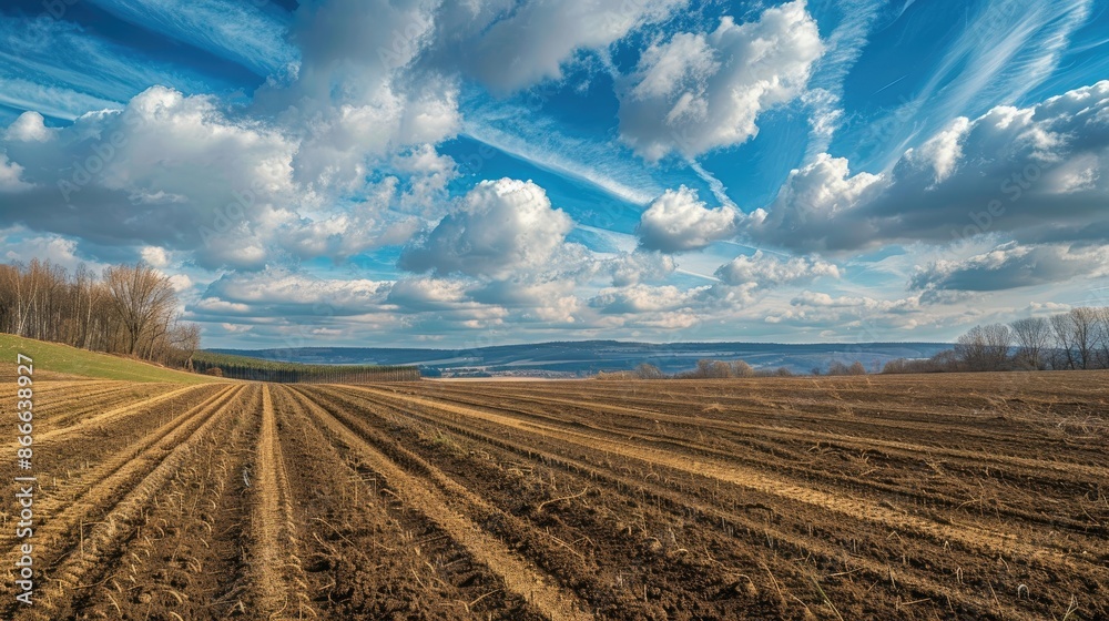 A plowed field with open space on the horizon