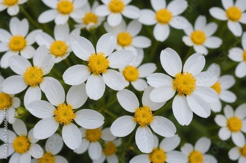 Macro lens shot of white flowers, yellow pollen photo