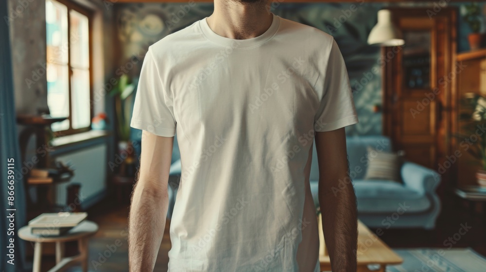 A close-up shot of a man wearing a white t-shirt A close-up shot of a man wearing a white t-shirt