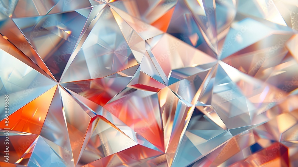 Close-up of crystal-adorned mirror, decoration and reflection. Abstract glass background. Polygonal surface. Texture.
