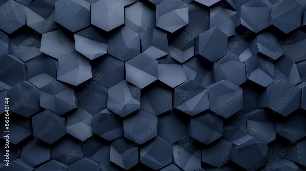 The hexagonal dark blue navy background texture can be used for 3D illustrations or as a backdrop for 3-D renderings The hexagonal dark blue navy background texture can be used for 3D illustrations or as a backdrop for 3-D renderings