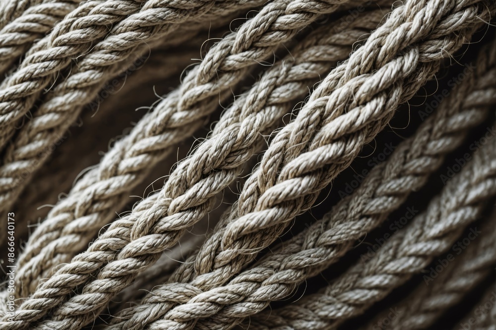 Thick cotton rope showing detail of threads and fibres, macro shot Thick cotton rope showing detail of threads and fibres, macro shot