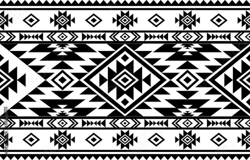 Ancient echoes Aztec geometric seamless patterns southwest Navajo Native American tribal ethnic black and white for textile printing