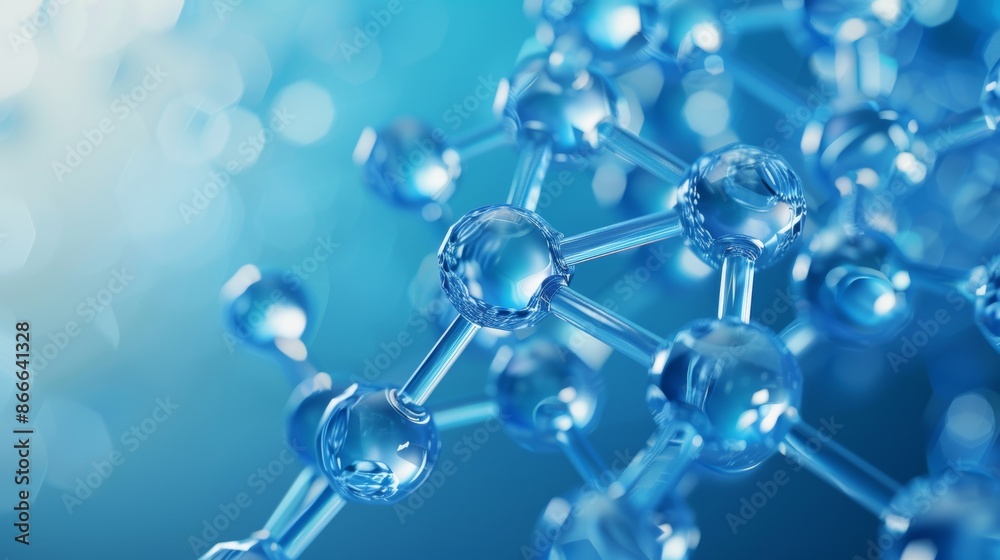 An illustration of a molecular structure with a blue background in close up An illustration of a molecular structure with a blue background in close up