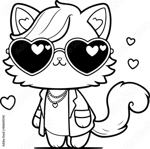 Dessin kawaii au trait de chat pour livre de coloriage pour adulte ou enfant. Trait noir totalement isolé du fond. Idéal pour conception a ajuster dans votre livre ou cahier. 