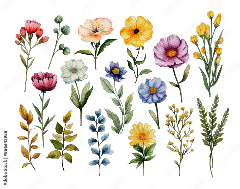 custom made wallpaper toronto digitalHand-drawn botanical flower illustrations in vibrant colors. Perfect for adding a touch of nature to your projects with these detailed and stylish artworks