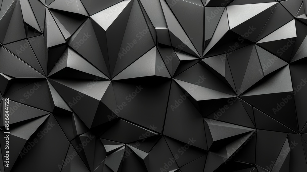 Mosaic background made of edgy triangles in an abstract black 3D geometric polygon style