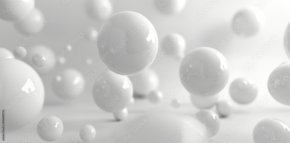 White background with suspended balls in 3D. White background with suspended balls in 3D.