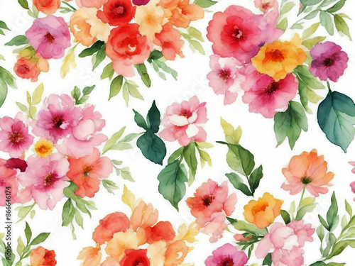 Tropical exotic pink red black orchid smaller wild flowers jungle palm leaves liquid fluid painted watercolor Hand drawn Enigmatic Spring summer season Blooming seamless flower blossom pattern design