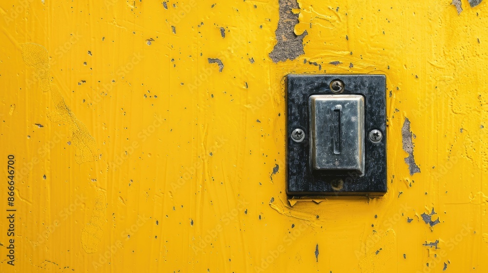 Industrial on off switch with water and dust protection on yellow background Industrial on off switch with water and dust protection on yellow background