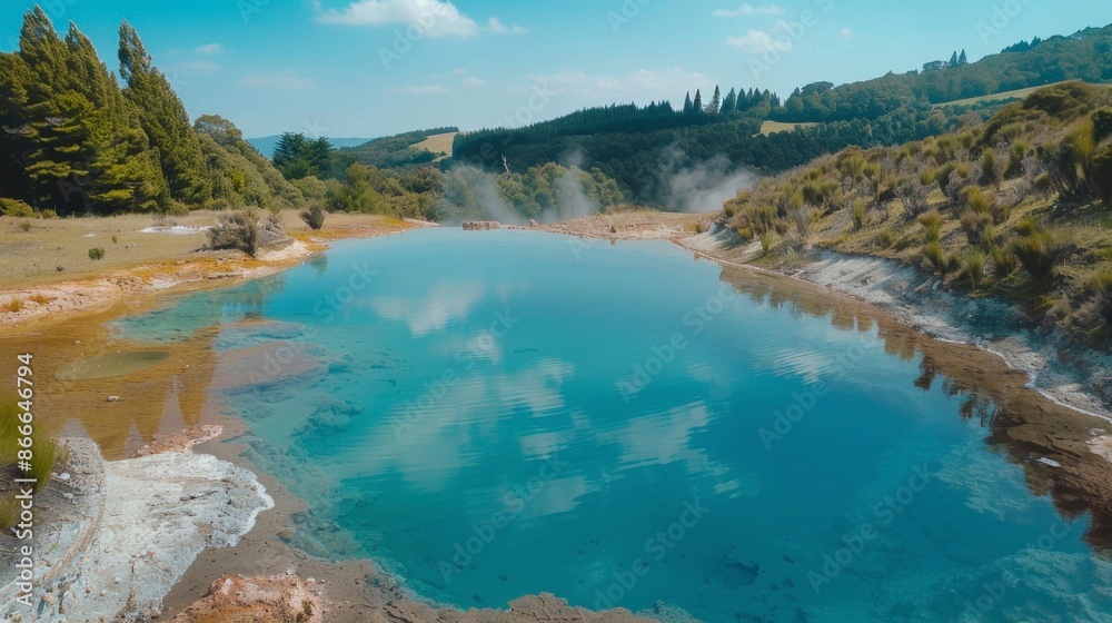 beautiful hot spring lake surrounded by mountains beautiful hot spring lake surrounded by mountains
