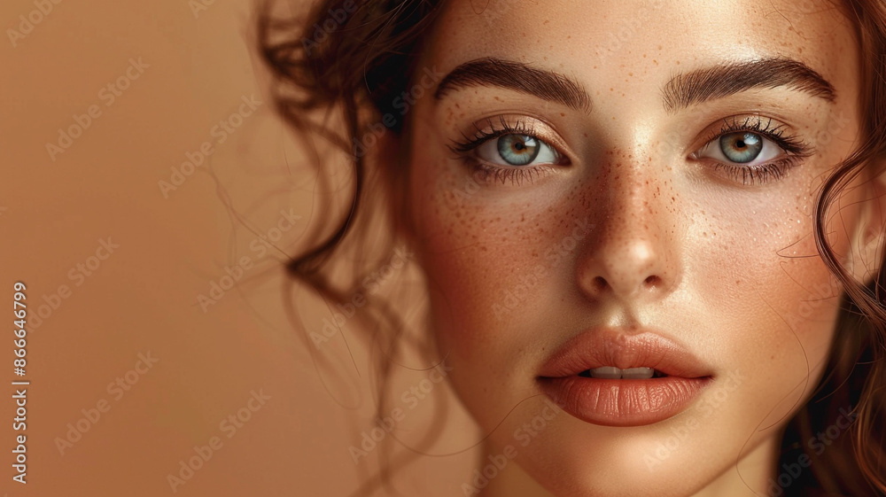 Beauty woman face healthy skin care female beautiful woman. Color brown background. Beauty woman face healthy skin care female beautiful woman. Color brown background.
