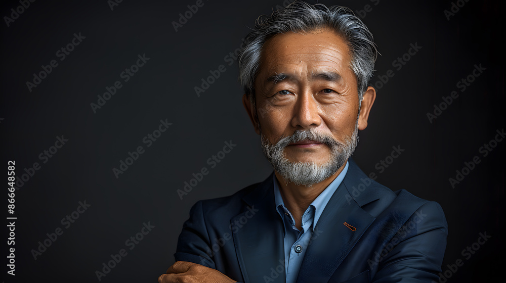 Senior businessman standing with arms Senior businessman standing with arms