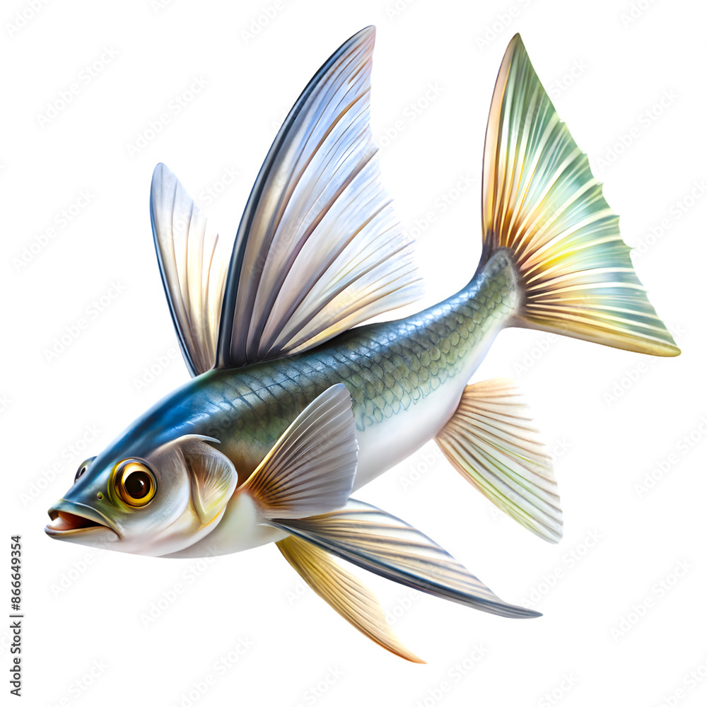 Fototapeta premium Close-up of Vibrant Flying Fish on White