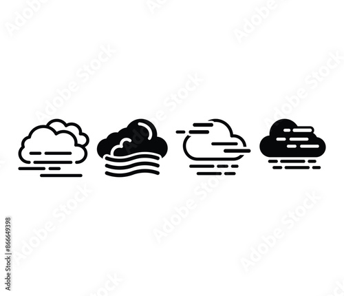 foggy cloud weather icons symbol sign vector design illustration black white color simple flat line modern style