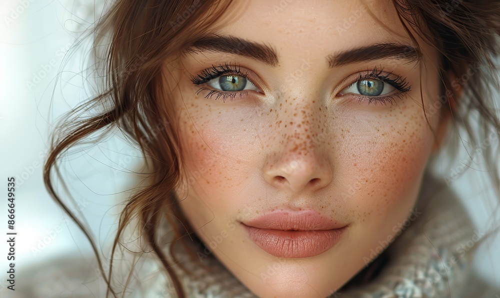 Close-up portrait of beautiful woman with healthy hair and skin Close-up portrait of beautiful woman with healthy hair and skin