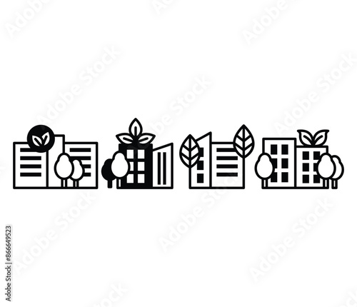 green city building leaves ecology icons symbol sign vector design illustration collection set isolated