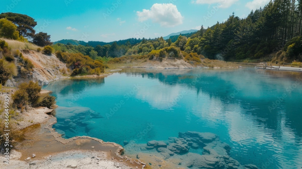beautiful lake with crystal clear water surrounded by mountains